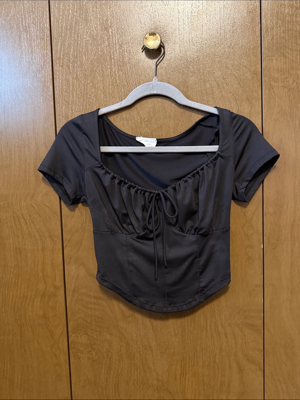 Black Women's Square-Neck Tie-Front Top